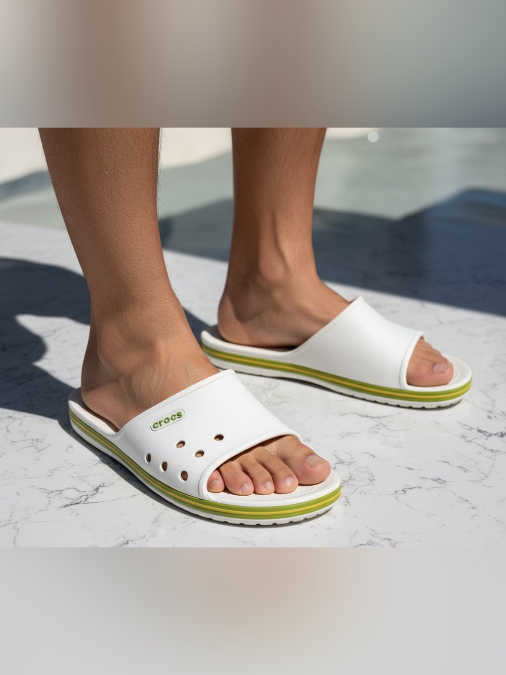 CROCS Men’s Crocband 2 Slides in White. Size 11